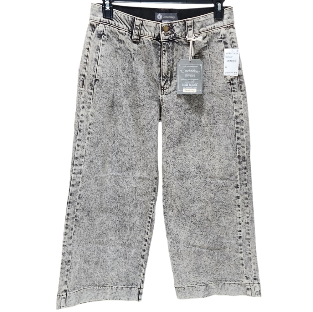 Democracy Wide Leg Cropped Pleated Jeans Side Panel Skyrise Ab Technology 10